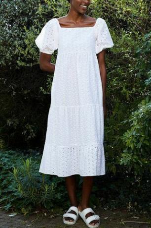 Baukjen Evangeline Broderie Anglaise Dress, Putih Murni