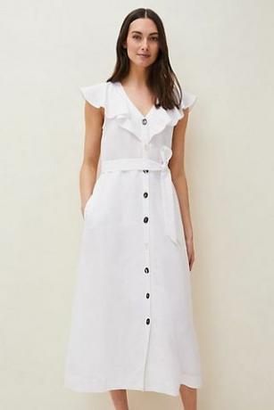 Linen V-Neck Belted Midaxi Shirt Dress